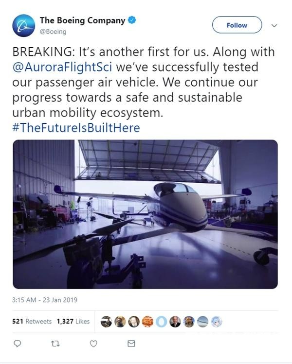 波音飛行出租車完成首次測試 采用無人駕駛技術