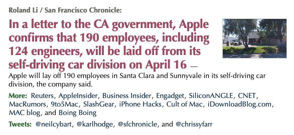 蘋果無人駕駛業務收縮，拿 124 個工程師祭天！